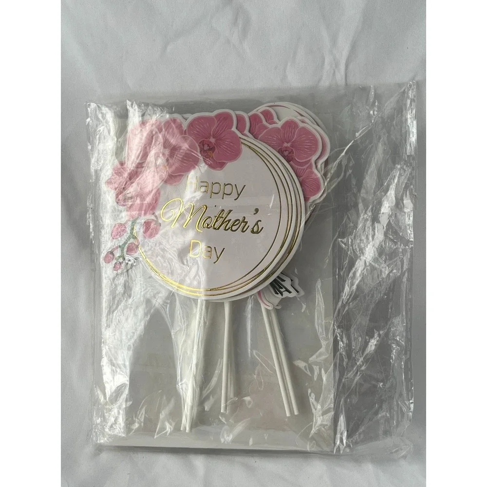 Happy Mother's Day Cake Topper Set Pink Orchid Gold Butterfly Floral Party Decor